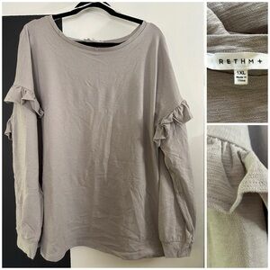 RETHM+ Women's 1XL Gray Long Sleeve with Ruffle Detailing - Gray